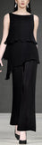 Asymmetrical Plisse Top and Pant Set - Black or White