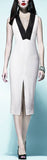 V-Neck Contrast Sleeveless Pencil Dress, White