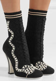 Faux Pearl-Embellished Stretch-Knit Sock Boots