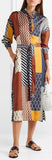 'Bianca' Patchwork Printed Silk-Twill Midi Dress