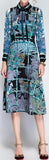 Printed Midi Dress with Neck-Tie