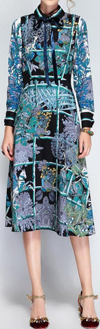 Printed Midi Dress with Neck-Tie