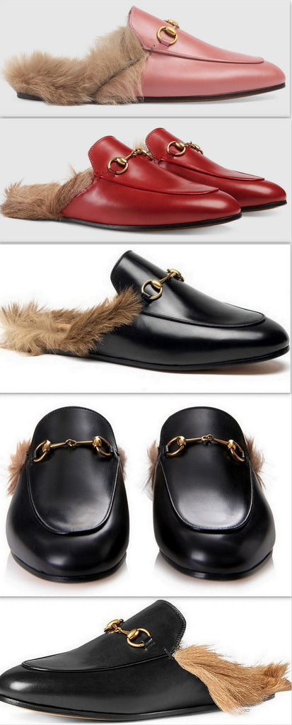 Princetown Horsebit Fur-Lined Leather Loafer-Slippers - (Pink, Red, Black) - DESIGNER INSPIRED FASHIONS