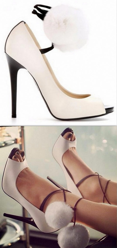Pom Pom Open-Toe Pumps - DESIGNER INSPIRED FASHIONS