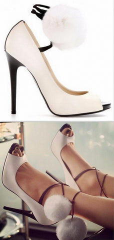 Pom Pom Open-Toe Pumps - DESIGNER INSPIRED FASHIONS