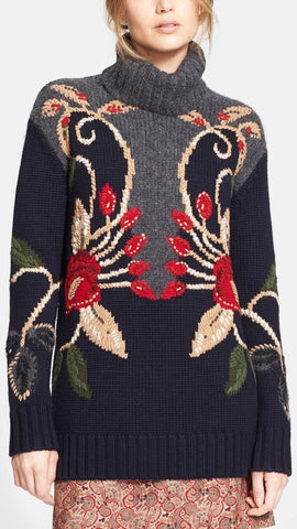 'Rianna' Embroidered Oversize Turtleneck Sweater - DESIGNER INSPIRED FASHIONS