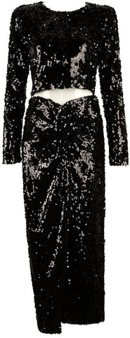 Black Sequin-Embellished Top & Skirt Set