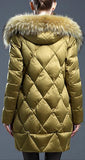 Puffer Down Coat with Removable Fur, Gold