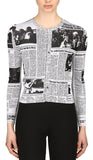 Cropped Jacquard-Knit Newspaper Cardigan