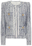 Blue Cotton-Blend Tweed Jacket