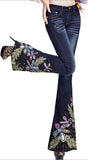 Embellished Floral Faded Flared Jeans in Dark or Light Blue Wash - DESIGNER INSPIRED FASHIONS