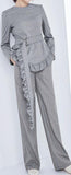 Ruffle Belted Top & Pin Stripe Pant Set