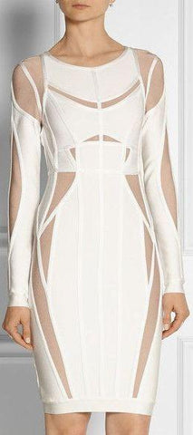 'Angelique' Color-Block Bandage Dress-White - DESIGNER INSPIRED FASHIONS