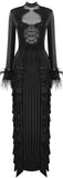 Embellished Lace-up Feather-Trim Gown