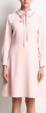 Cotton Dress with Embellished Collar, Pink *Minimum Stock*