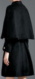 Black Single Breasted Wool Cape-Coat