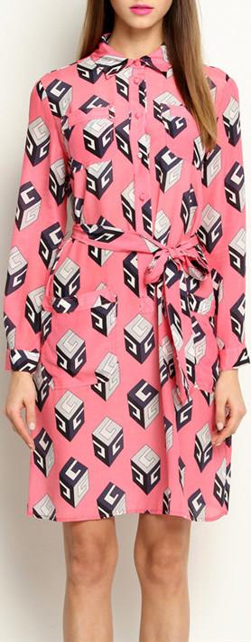 GG Pink Wallpaper Print Silk Shirt-Dress