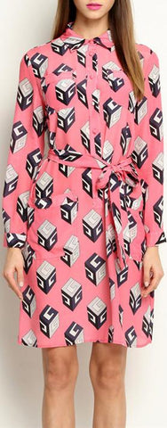 GG Pink Wallpaper Print Silk Shirt-Dress