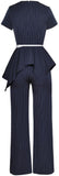 Belted Asymmetrical Pinstripe Jumpsuit