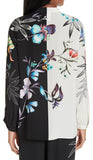 Bicolor Floral Print Silk Blouse