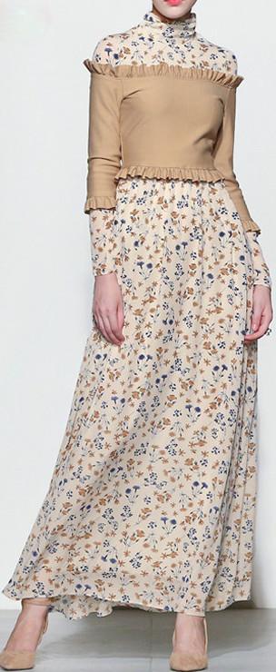 Two-Piece Ruffled Top with Floral Maxi Dress