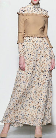 Two-Piece Ruffled Top with Floral Maxi Dress
