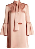 Pleat-Side Tie-Neck Satin Mini Dress, Pink