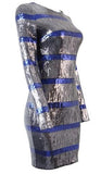Striped Sequin-Embellished Long-Sleeve Mini Dress
