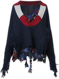 Fringed Wool Cable Knit Sweater, Blue