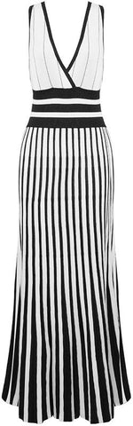 Striped V-Neck Jacquard Maxi Dress