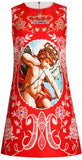 Embellished Cupid Brocade Mini Dress in Red
