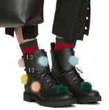 Black Pom Pom Combat Boots