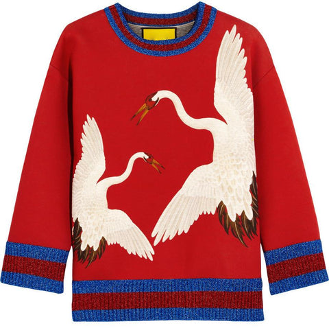 Printed Bonded Sweatshirt in Red - DESIGNER INSPIRED FASHIONS