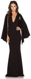 Black Long Cape V-Neck Stretch Dress - DESIGNER INSPIRED FASHIONS