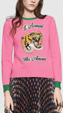 Embroidered Knit Sweater in Pink - DESIGNER INSPIRED FASHIONS