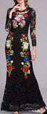 Long Black Floral Embroidered Lace Dress - DESIGNER INSPIRED FASHIONS
