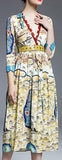 'Carte De Tendre' Map Printed Sequin Embellished Midi Dress - DESIGNER INSPIRED FASHIONS