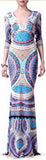 Long Printed V-Neck Jersey Silk Gown - DESIGNER INSPIRED FASHIONS