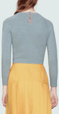 Bee-Embroidered Short Knit Sweater in Light Blue - DESIGNER INSPIRED FASHIONS