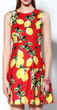 Lemon Print Sleeveless Short Dress in Red - DESIGNER INSPIRED FASHIONS