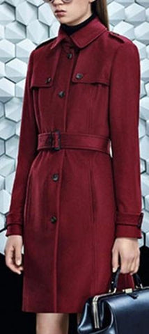 'Ciala' Woolen Trench Coat in Red - DESIGNER INSPIRED FASHIONS