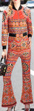 Vintage Printed Jacket & Flared Pant Set in Orange - DESIGNER INSPIRED FASHIONS