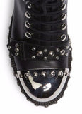 Studded Lace-Up Cap-Toe Boot, Black
