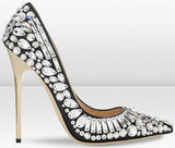 'Tia' Jeweled Leather Pumps in Black or White - DESIGNER INSPIRED FASHIONS