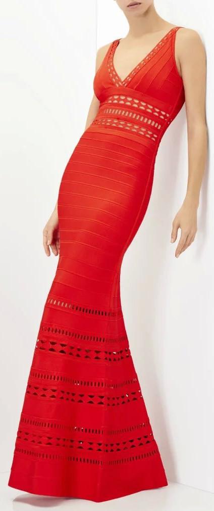 'Nuria' Cut-out Long Red Bandage Dress - DESIGNER INSPIRED FASHIONS
