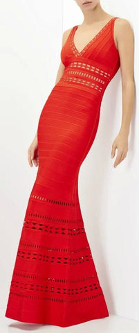 'Nuria' Cut-out Long Red Bandage Dress - DESIGNER INSPIRED FASHIONS