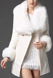 Faux-Fur Collar & Cuff Wool Peacoat in White - DESIGNER INSPIRED FASHIONS