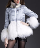 Short Puffer Down Coat with Sheep Wool/Fur, Silver