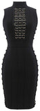 Metal Ring Embellished Bodycon Bandage Mini Dress, Black