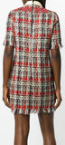 Bow-Embroidered Plaid Tweed Dress